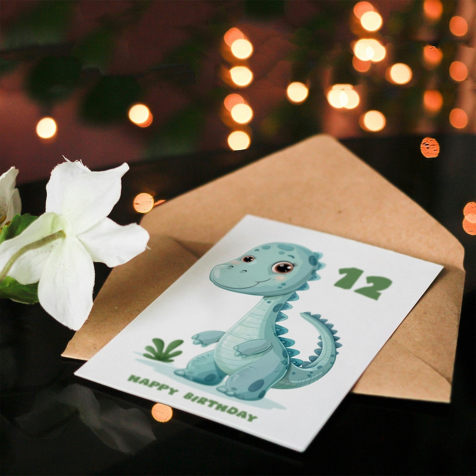 image 1 of Cute Dinosaur Cartoon Kids Age 12 Year Old Child Kids 12th Birthday Card