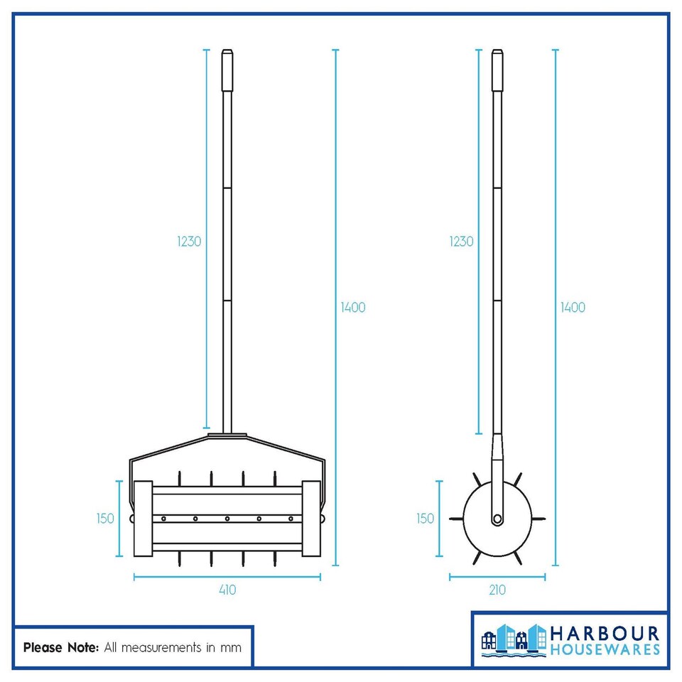 image 1 of Harbour Housewares Rolling Lawn Aerator - 40cm x 1.4M - Green