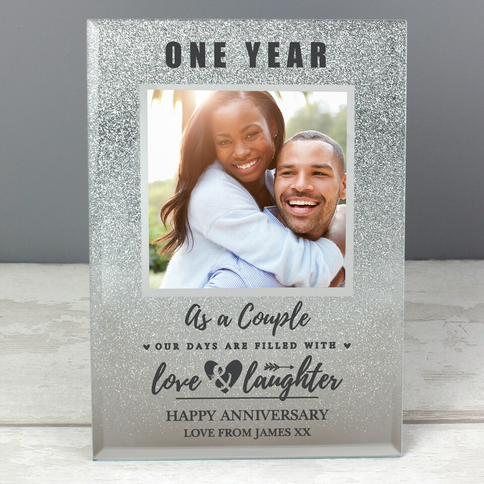 image 1 of Personalised Anniversary 4x4 Glitter Glass Photo Frame Silver | One Size