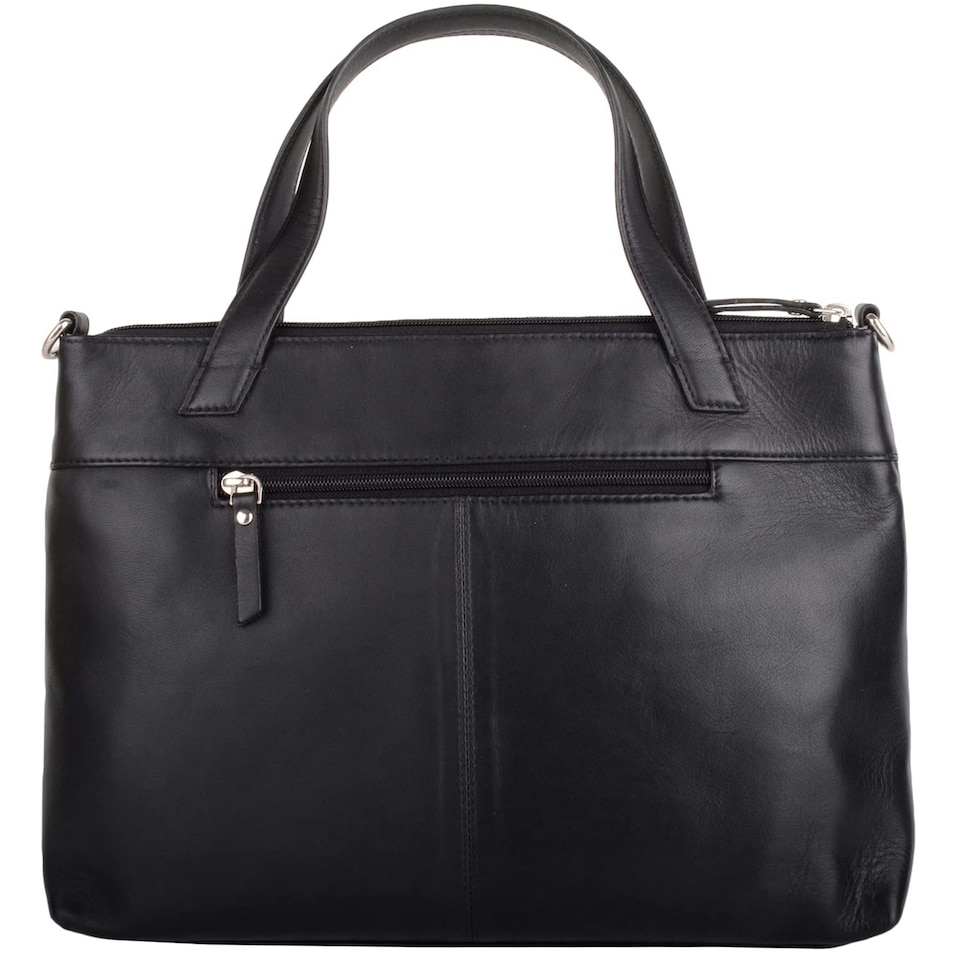 image 1 of Womens Premium Soft Genuine Leather Twin Tote Style Shoulder Handbag with Detachable Shoulder Strap - Aqua / Ivory Black | Black/Cloud