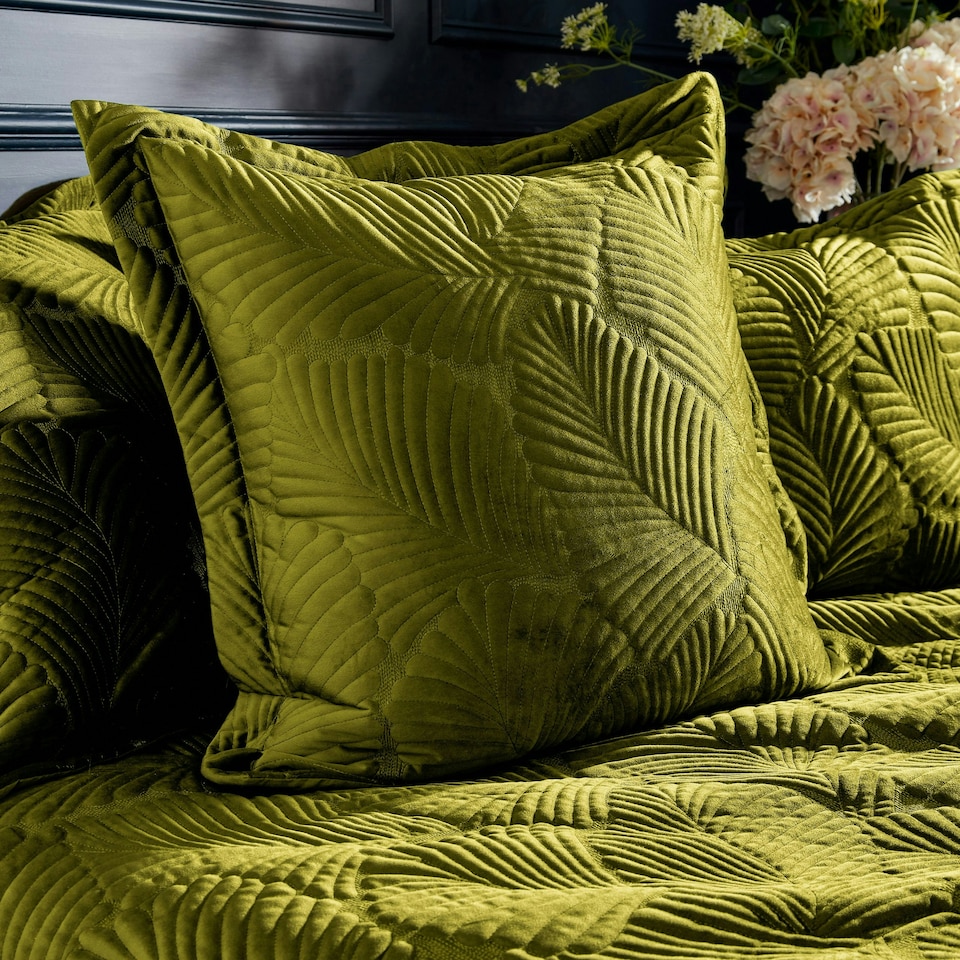 image 1 of Paoletti Palmeria Quilted Velvet Double Duvet Cover Set