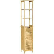 kleankin Bathroom Floor Cabinet Narrow Tallboy w/ 3 Shelves Cupboard Natural