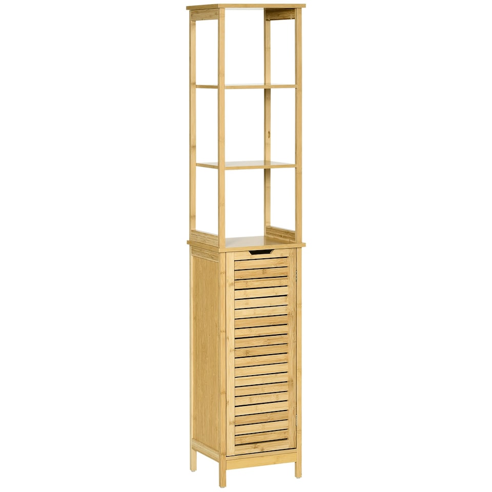 image 1 of kleankin Bathroom Floor Cabinet Narrow Tallboy w/ 3 Shelves Cupboard Natural