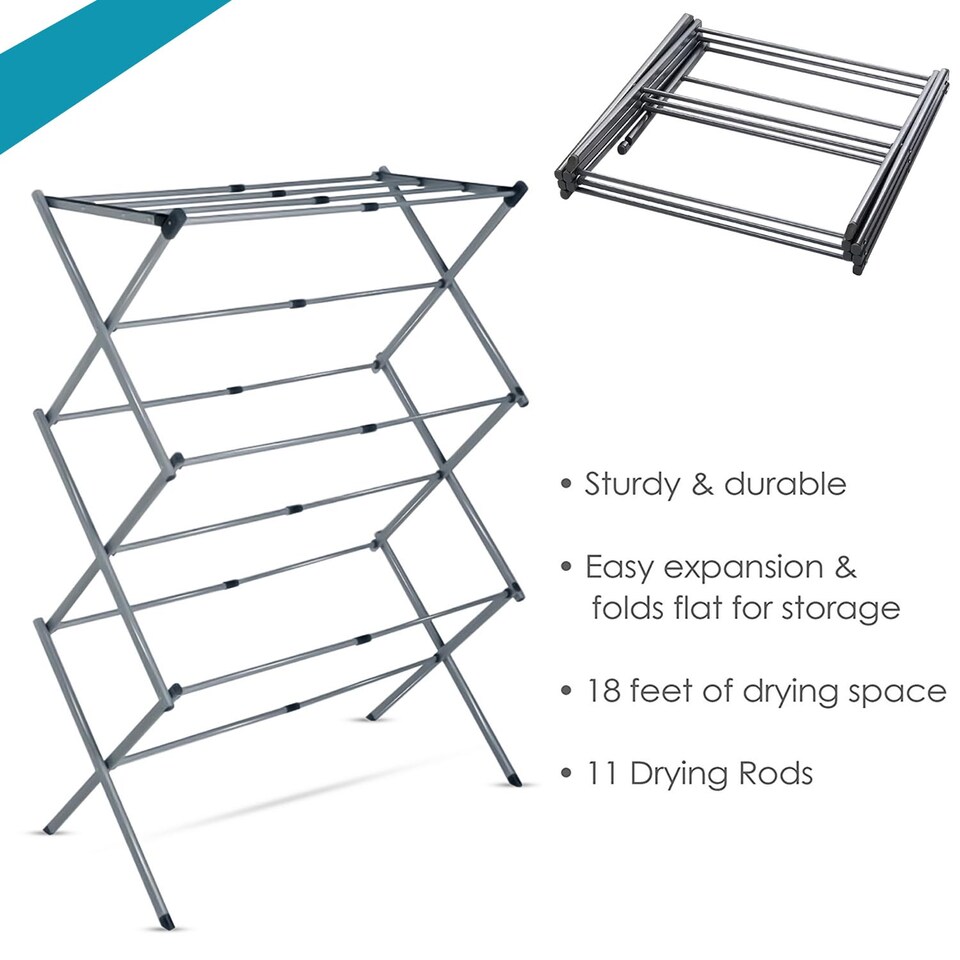 image 1 of 3 Tier Extendable Winged Clothes Airer Folding Laundry Drying Rack for Indoor/Outdoor Use
