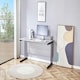 image 4 of Grey Office Desk Set with Black Velvet Upholstered Chair Wooden Room Furniture Black