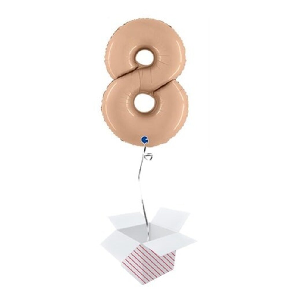 Satin Nude Number 8 Helium Foil Giant Balloon - Inflated Balloon in a Box