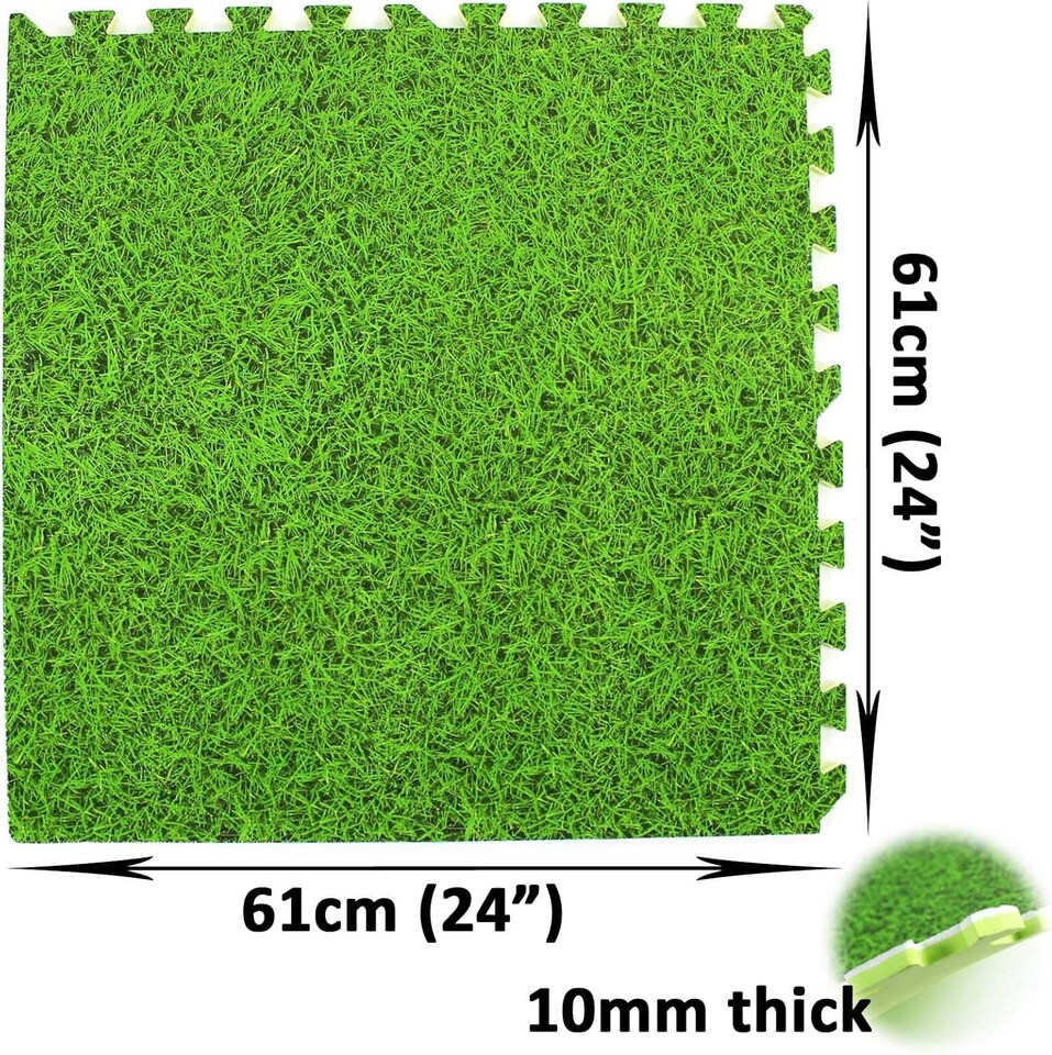 image 1 of Actiasmat Grass Effect EVA Interlocking Foam Mats (4 Tiles, 16sqft - 1.49sqm, Green, Anti-Fatigue)
