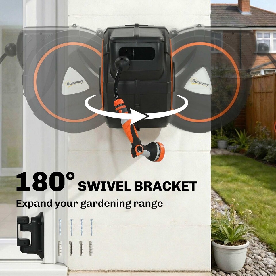 image 1 of Outsunny 28+2m Retractable Hose Reel Wall Mounted with Auto Retraction