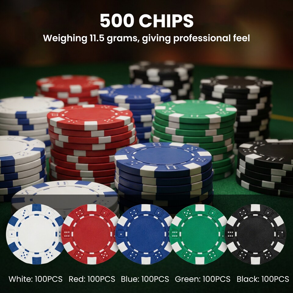 image 1 of SPORTNOW 500-Piece Texas Holdem Poker Chips Set with Card Shuffler and Shoe