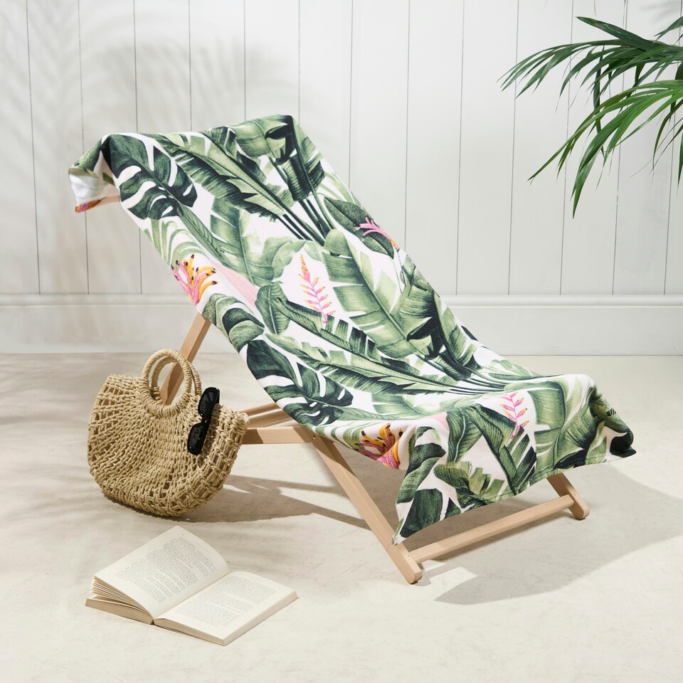 image 1 of OHS Palm Leaf Soft Absorbent Quick Drying Travel Holiday Summer Beach Bath Towel Green