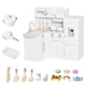 image 2 of HOMCOM Kids Play Kitchen Wooden Toy Kitchen Cooking Set for Children with Drinking Fountain, Microwave, and Fridge White