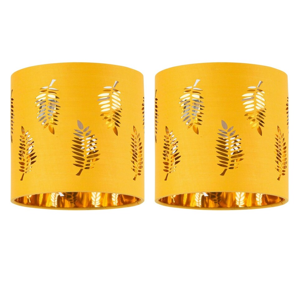 image 1 of Set of 2 Fern - Ochre witj Gold Inner 15.5cm Table Lamp Shades Yellow | Gold