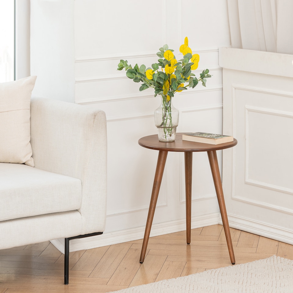 image 1 of Judy Round Solid Mango Wood Side Table with Tripod Legs for Bedroom