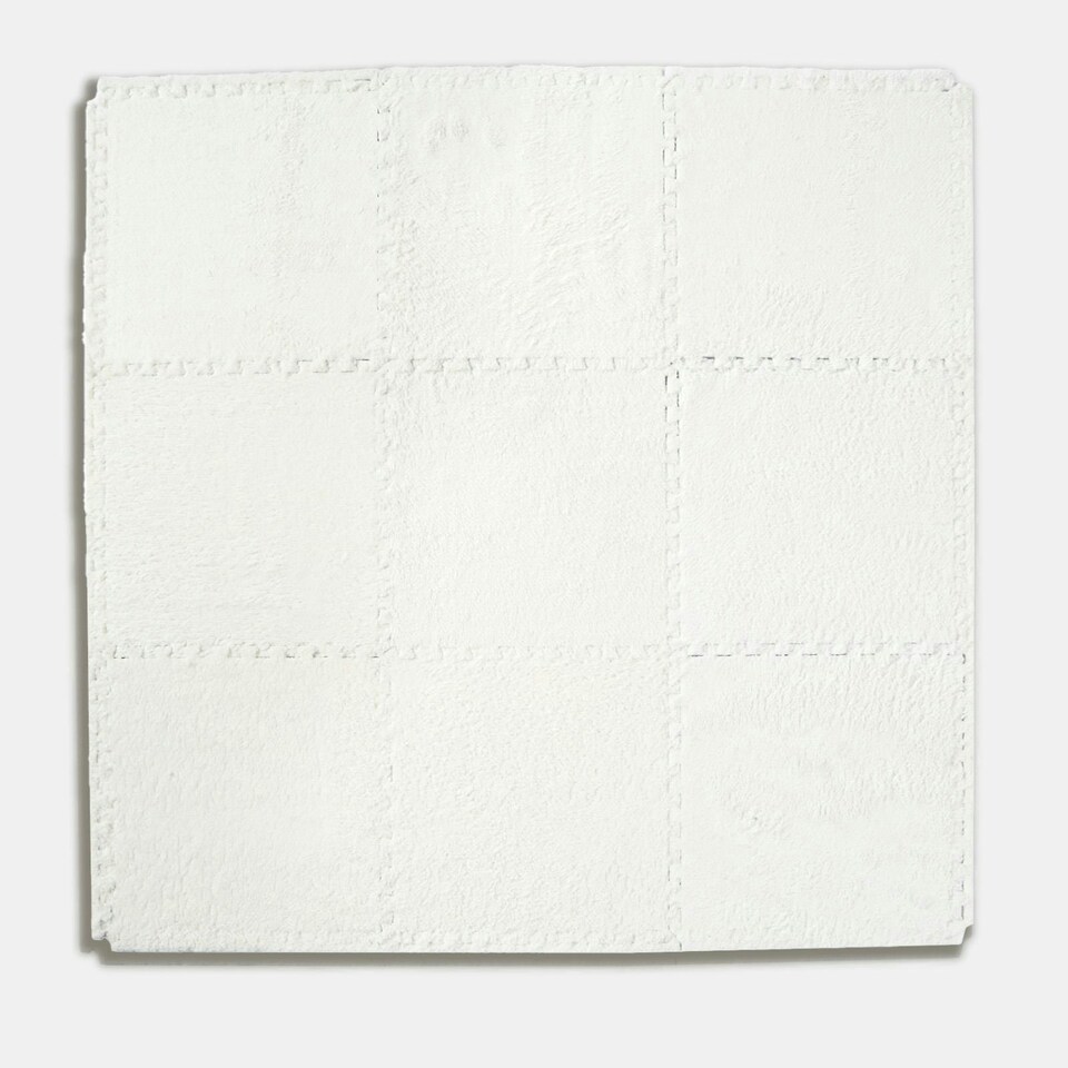 image 1 of OHS 36 Pack Teddy Fleece Interlocking Flooring Carpet Rug Tiles, 30x30cm - Cream