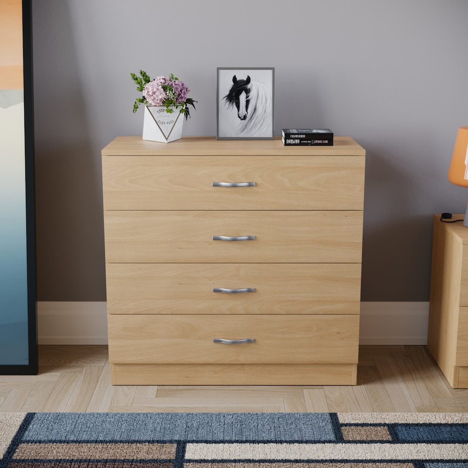 image 1 of Vida Designs Riano 4 Drawer Chest of Drawers Bedroom Storage, Pine