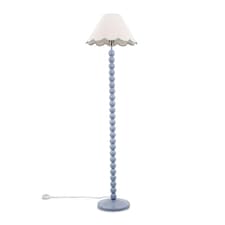 ValueLights Bobbles Powder Blue Floor Lamp Green Trim Scallop Shade & Bulb | Blue