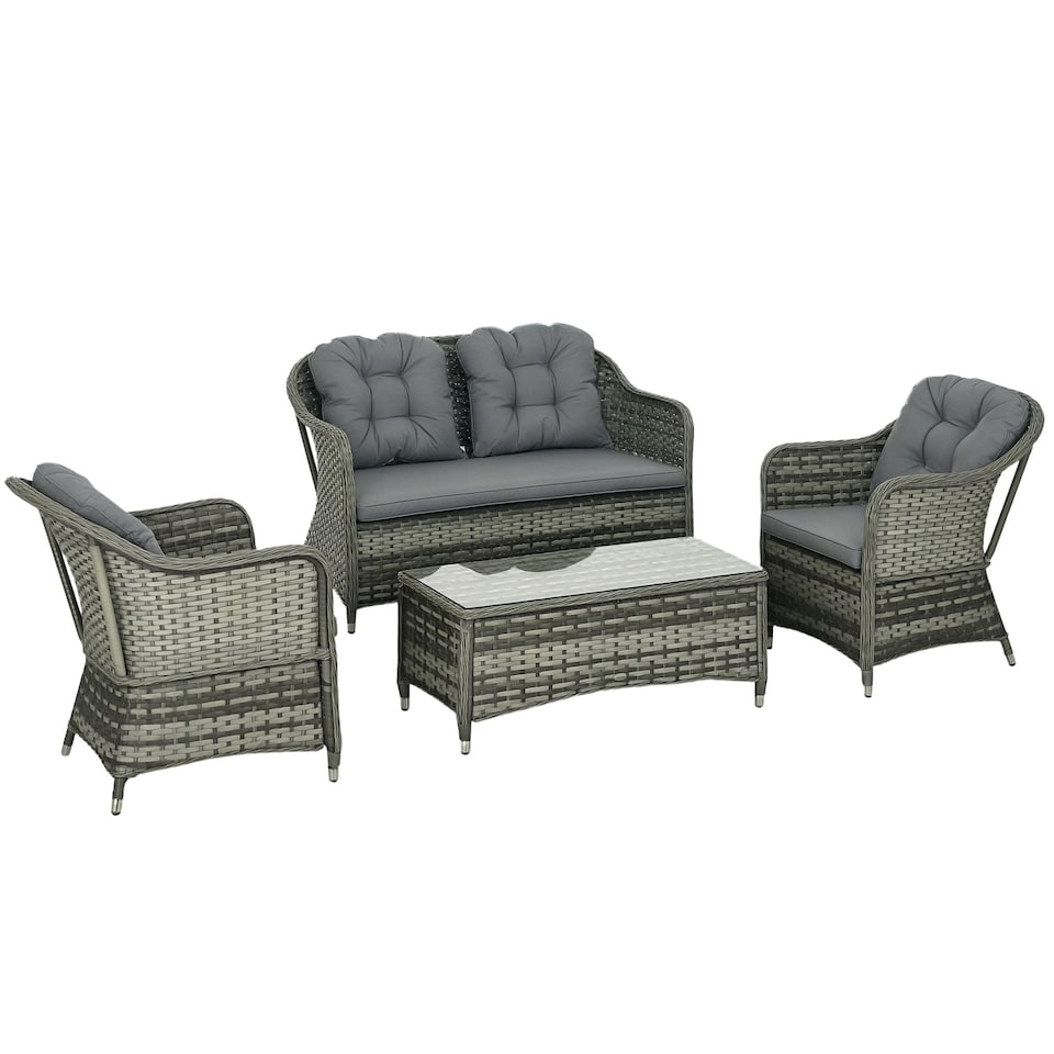 image 1 of Outsunny 4 Pieces Rattan Sofa Set Outdoor Conservatory Furniture with Cushions