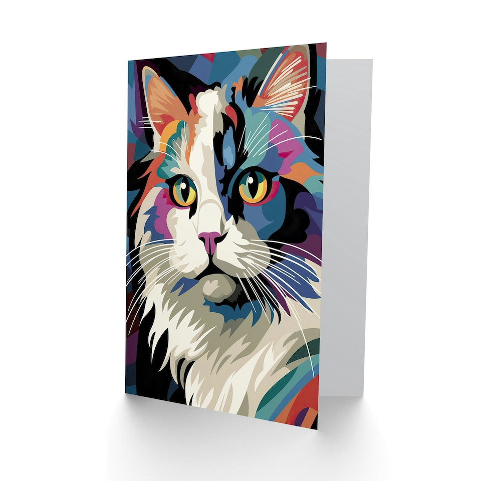 image 1 of Cat Lover Colourful Ragdoll Pet Animal Portrait Modern Greeting Card