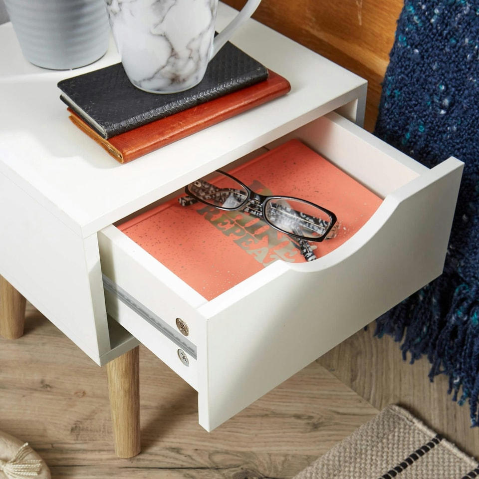 image 1 of Bedside Table Nightstand Compact Design White | 2 Drawer