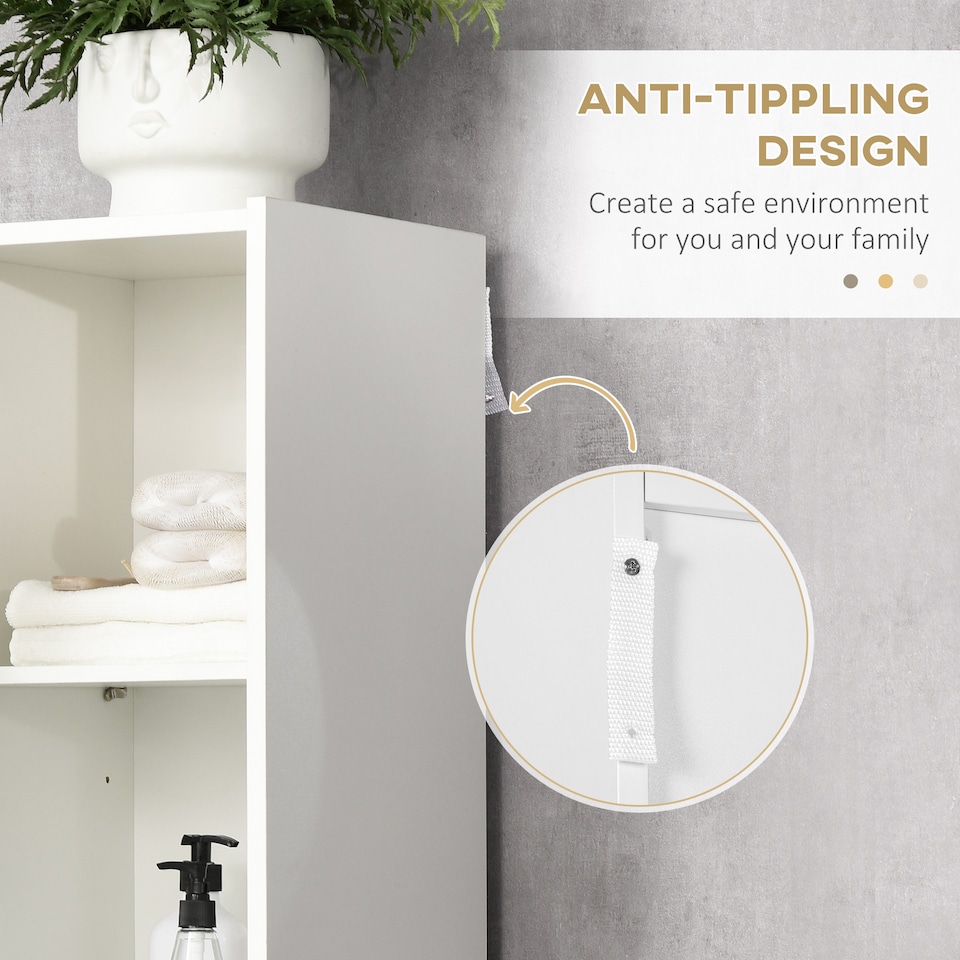 image 1 of kleankin Tall Bathroom Cabinet with Adjustable Shelves, 5-Tier Modern Freestanding Tallboy with Storage Cabinets, White