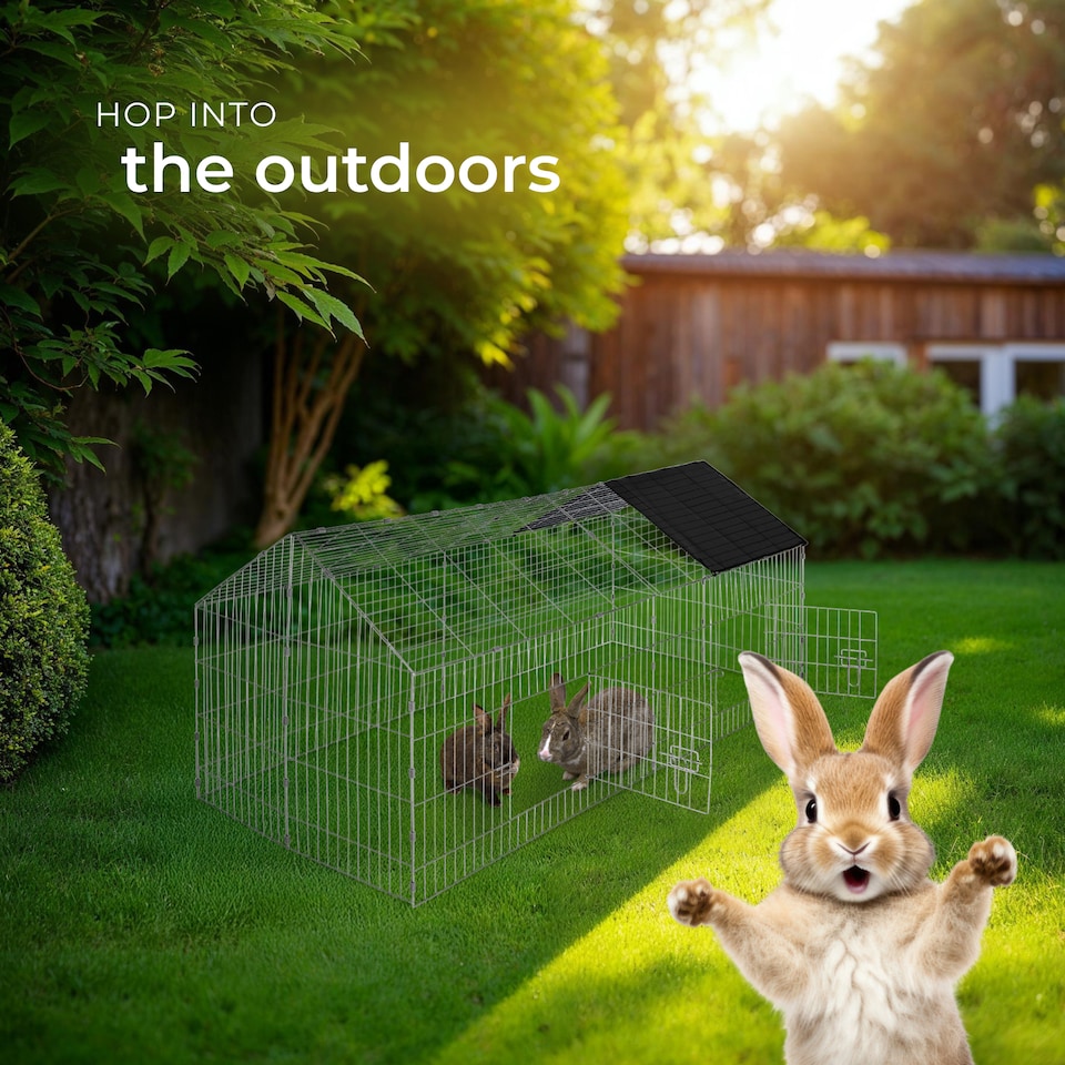 image 1 of Rabbit Run - 12 grid elements with sunshade, 2 doors, 180 x 75 x 75 cm | Black | black | 180 x 75 x 75 cm | 1