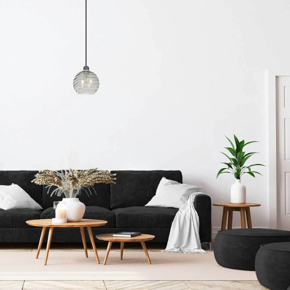 image 1 of Modern Designer Smoked Circular Ribbed Glass Non Electric Pendant Lamp Shade