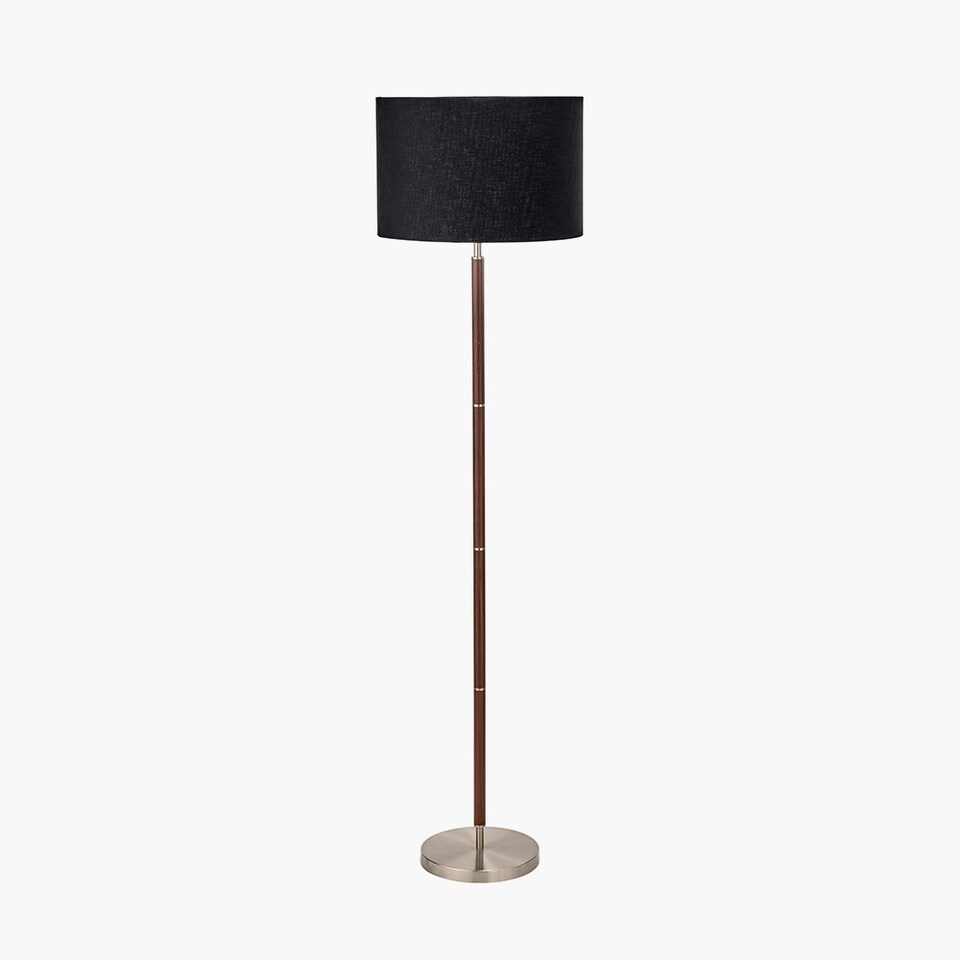 image 1 of Brushed Silver and Wood Effect Floor Lamp Black | Brown