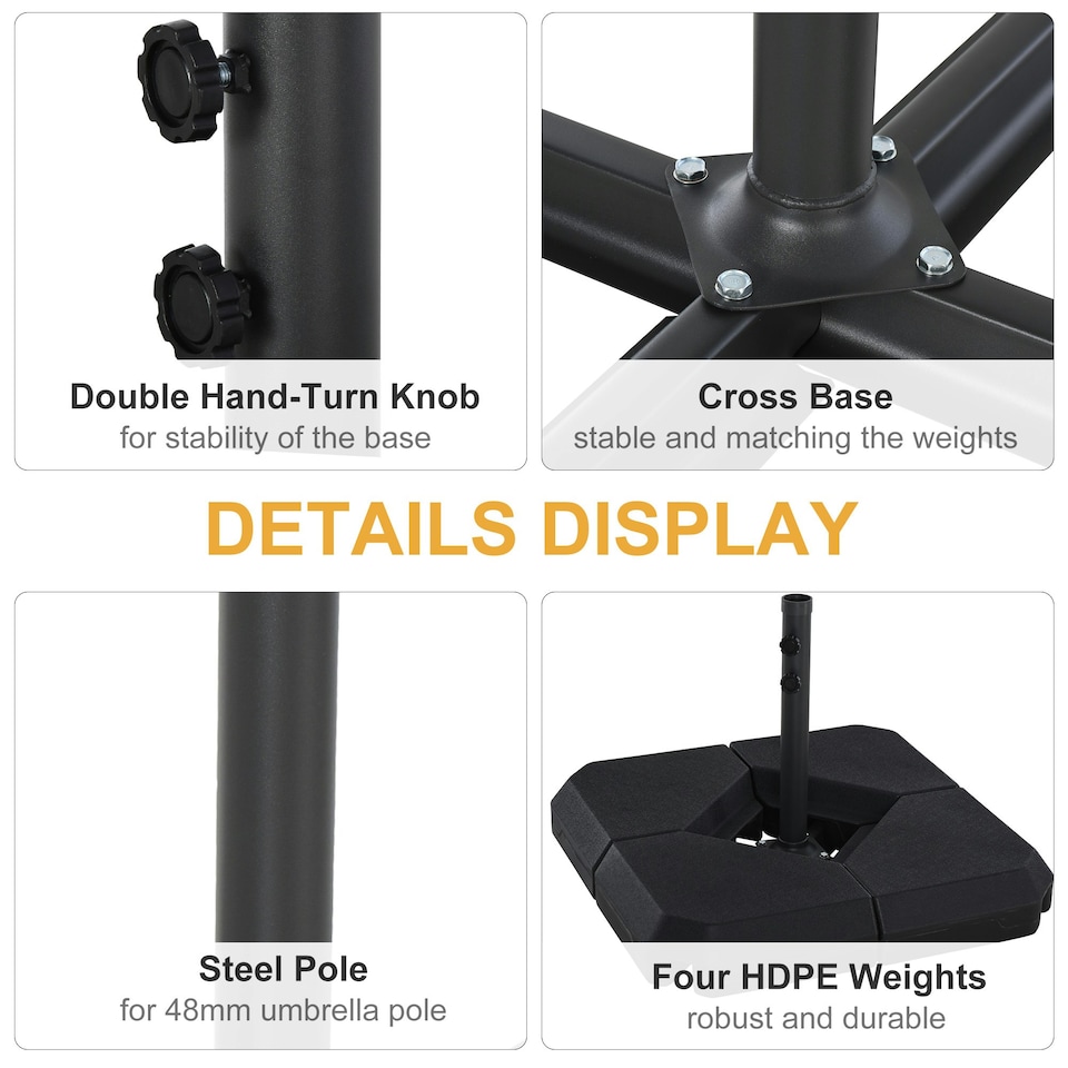 image 1 of Outsunny 4PCs Fillable Parasol Base w/ Steel Cross Base Garden Umbrella Weight
