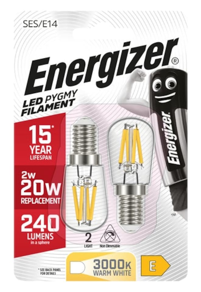 image 1 of Energizer LED Filament Pygmy Bulb E14 240lm 2W 3000K (Warm White) - Pack of 2