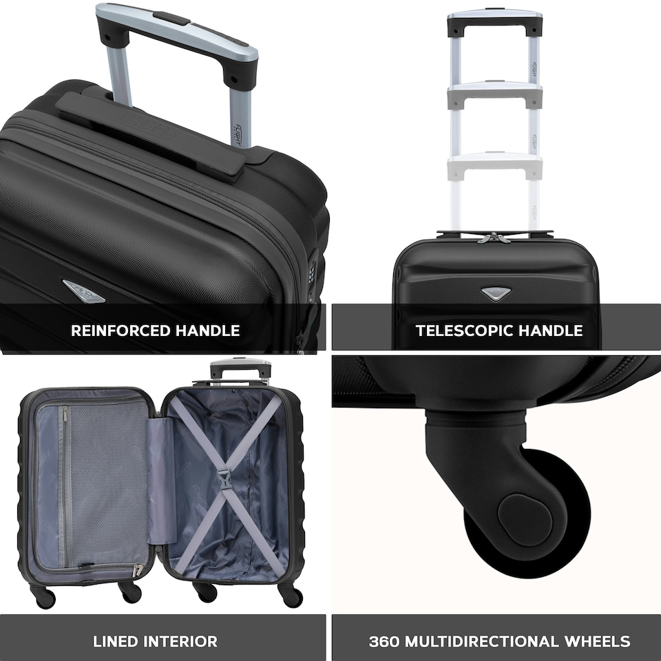 image 1 of Flight Knight Cabin Suitcase 55x35x20cm, Lightweight Carry On Bag - Over 100 Airlines- Ryanair, EasyJet, British Airways - Hand Luggage, ABS Hard Shell TSA Lock | Black | Cabin Bag