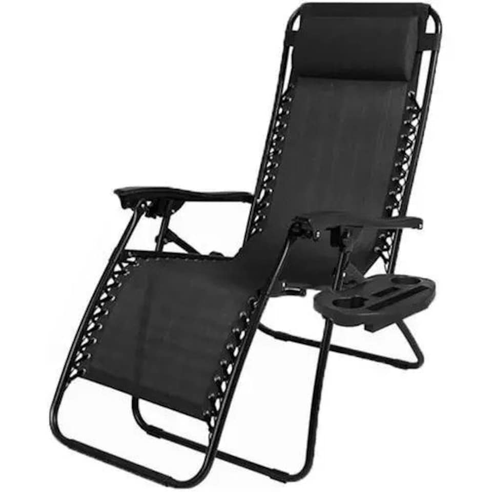 image 1 of Zero Gravity Garden Chair Outdoor Reclining Sun Lounger Portable Beach Recliner Black