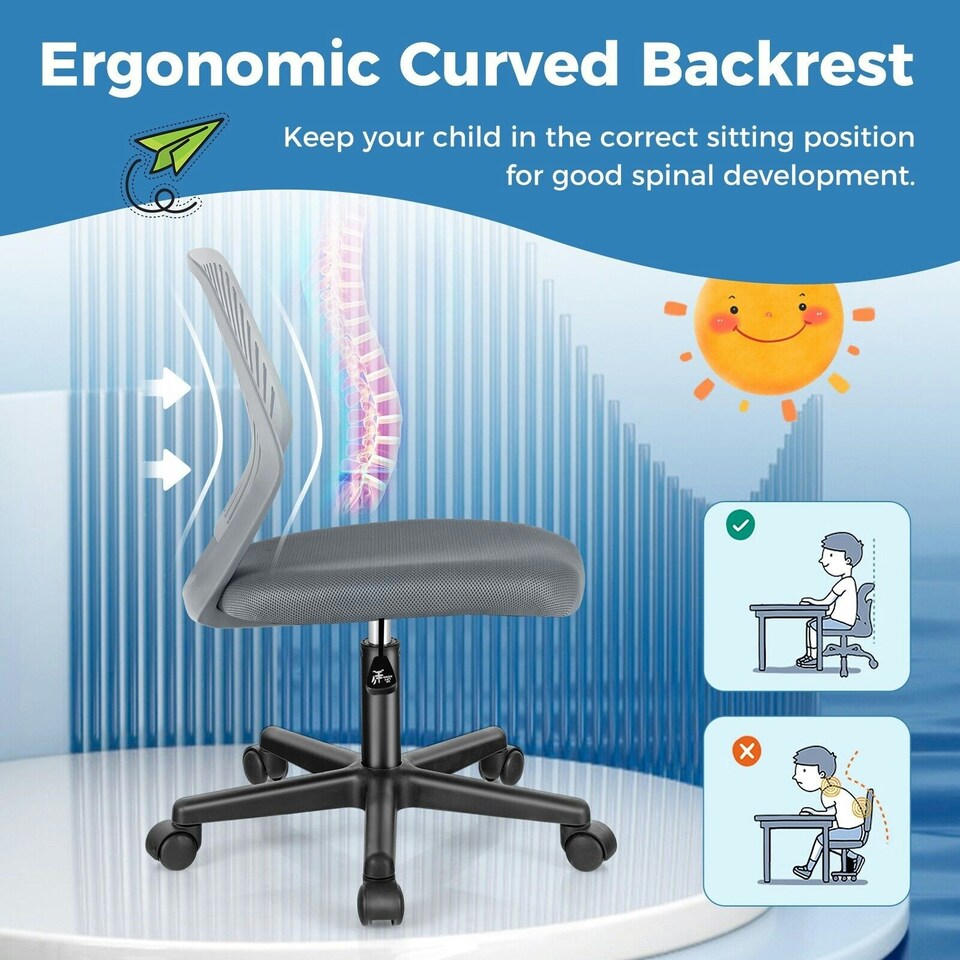 image 1 of COSTWAY Ergonomic Kids Desk Chair Mesh Computer Study Chair Grey Grey