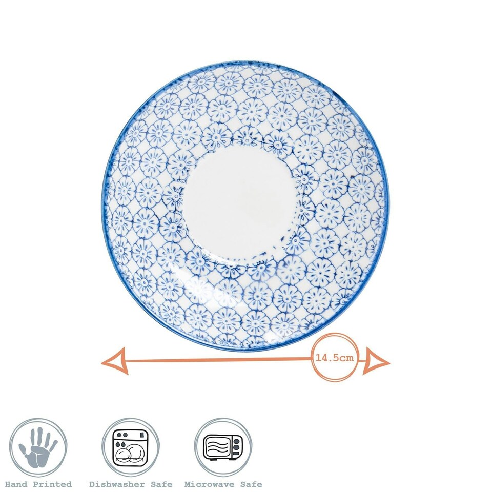 image 1 of Nicola Spring Hand-Printed Cappuccino Saucers - 14.5cm - Navy - Pack of 6 | Blue