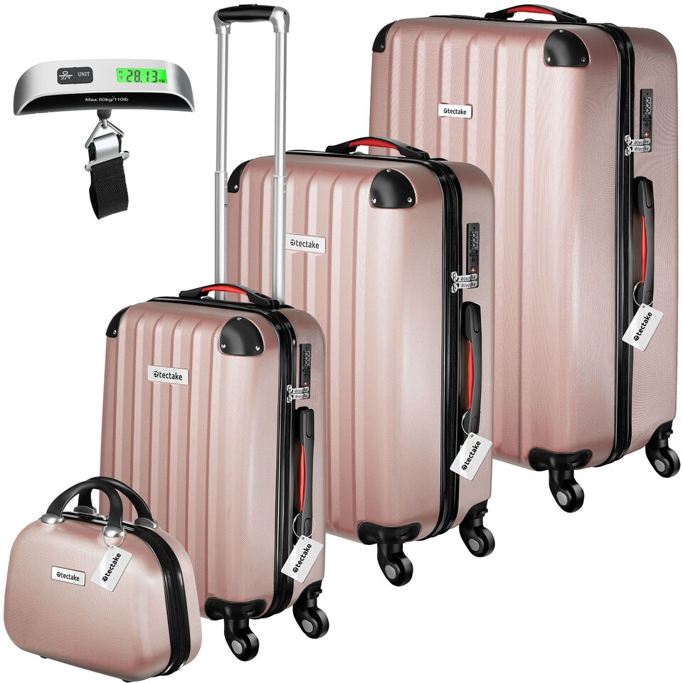 image 1 of Suitcase Set Cleo - 3 suitcases, 1 beauty case, including luggage scales and tags | Gold | rose gold | 1