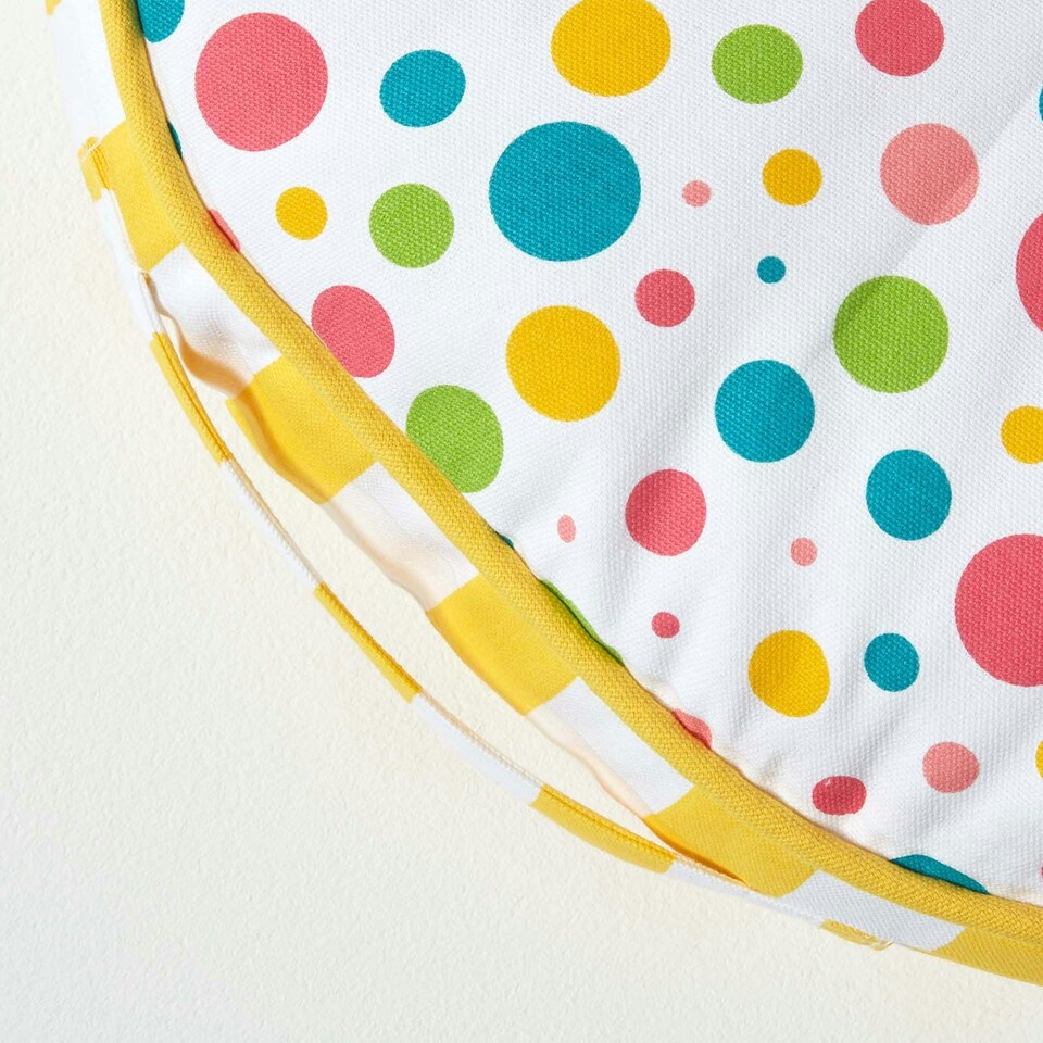 image 1 of Homescapes Multi Polka Dots & Yellow Stripes Round Floor Cushion Multi