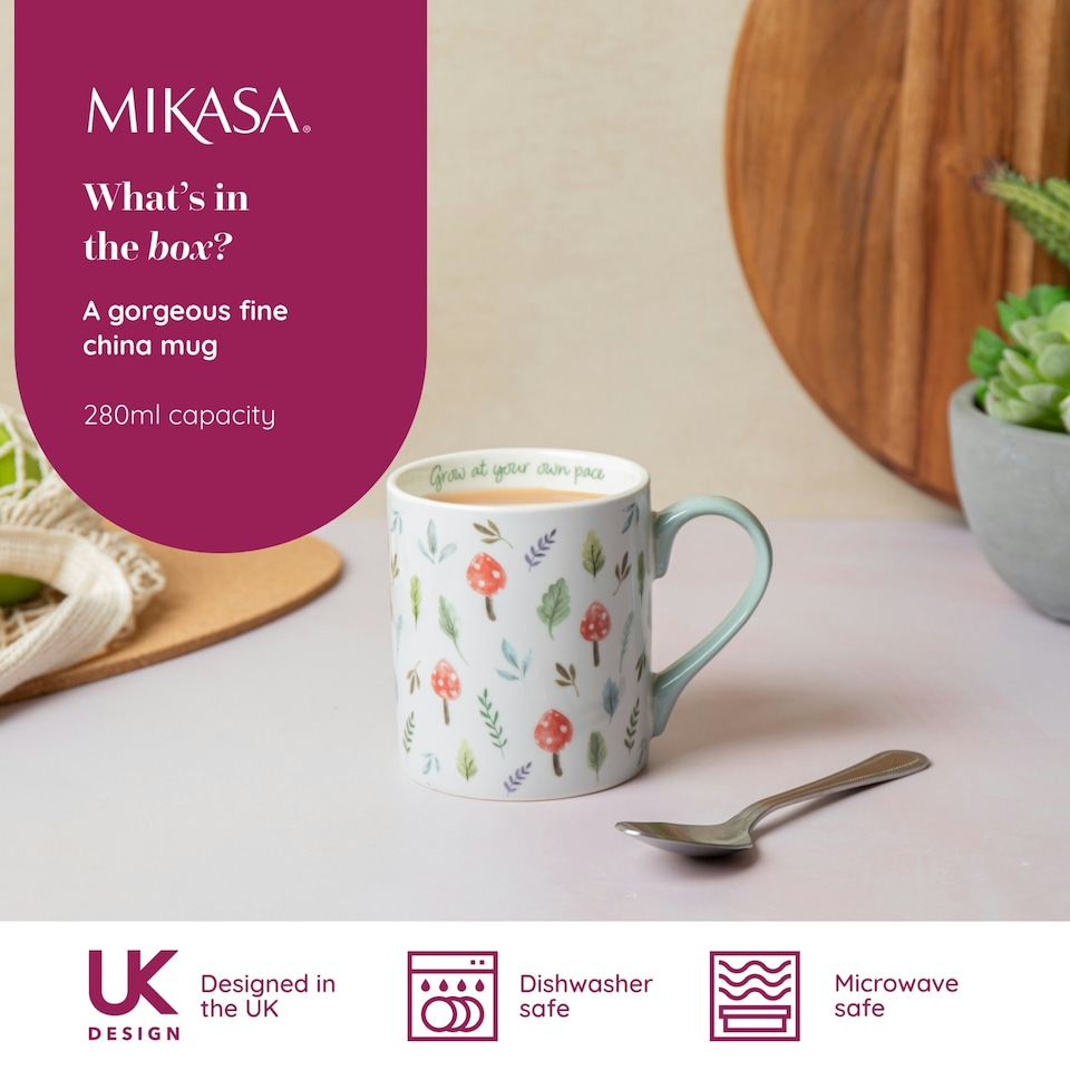 image 1 of Mikasa Mushroom Straight-Sided Porcelain Mug, 280ml | White