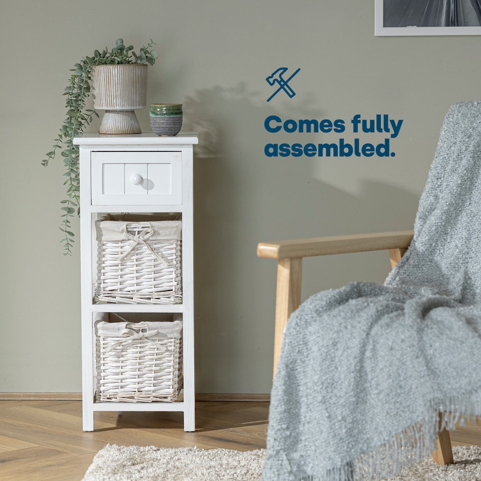 image 1 of Rustic White Bedside Storage Unit for Bedroom and Home