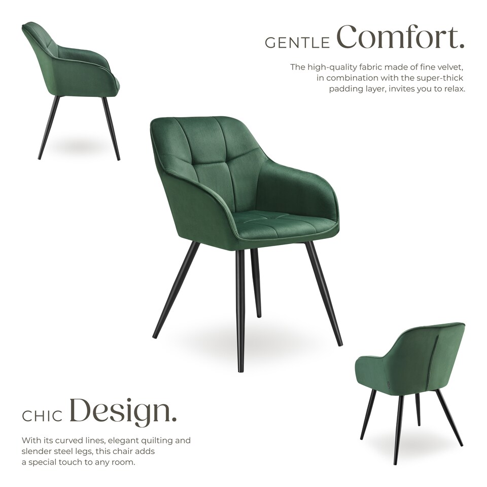 image 1 of Dining Chair Marilyn - velvet look, quilted pattern | Green | dark green / black | 4