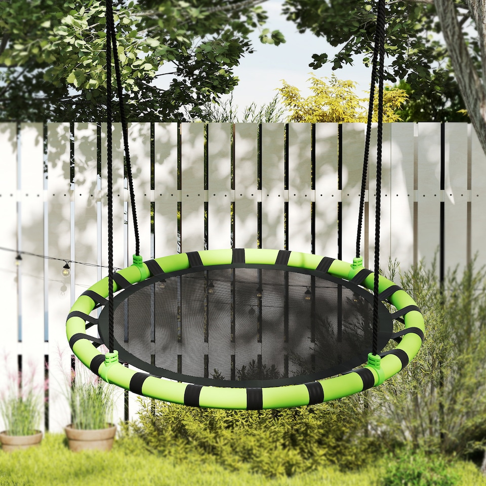 image 1 of AIYAPLAY Kid Nest Swing Seat, 100cm Diameter Round Saucer Swing Set, Black