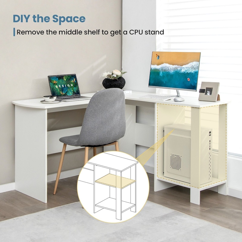 image 1 of COSTWAY L-Shaped Corner Computer Desk Workstation Desk White