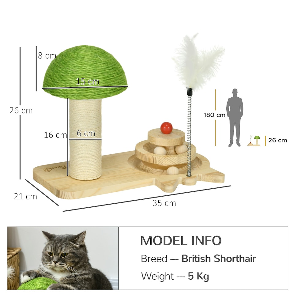 image 1 of PawHut Mushroom-Shaped Cat-Scratching Post for Indoor Cats