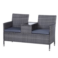 Outsunny Rattan Chair Garden Furniture Patio Companion Love Seat Table Grey 