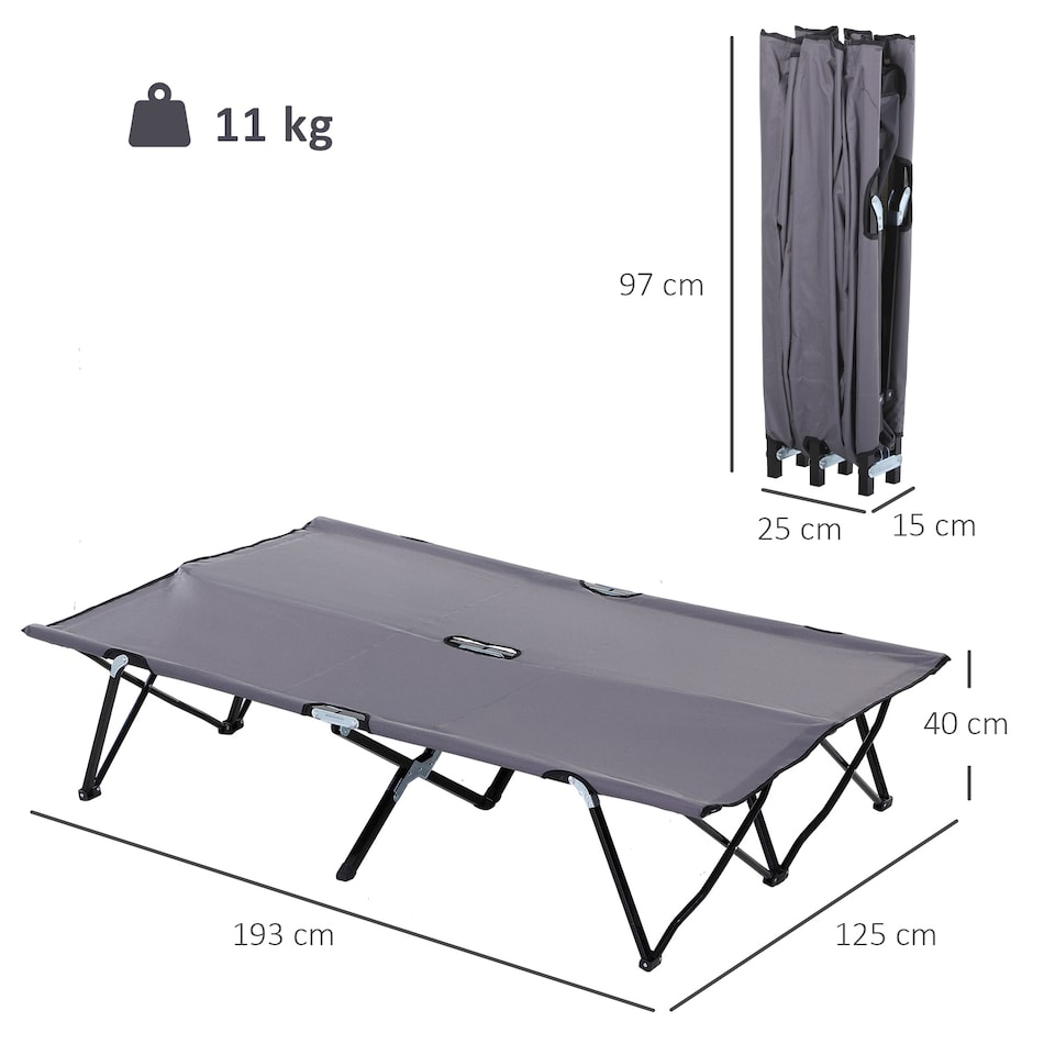 image 1 of Outsunny Double Camping Folding Cot Outdoor Portable Sleeping Bed, Grey | Grey | Grey