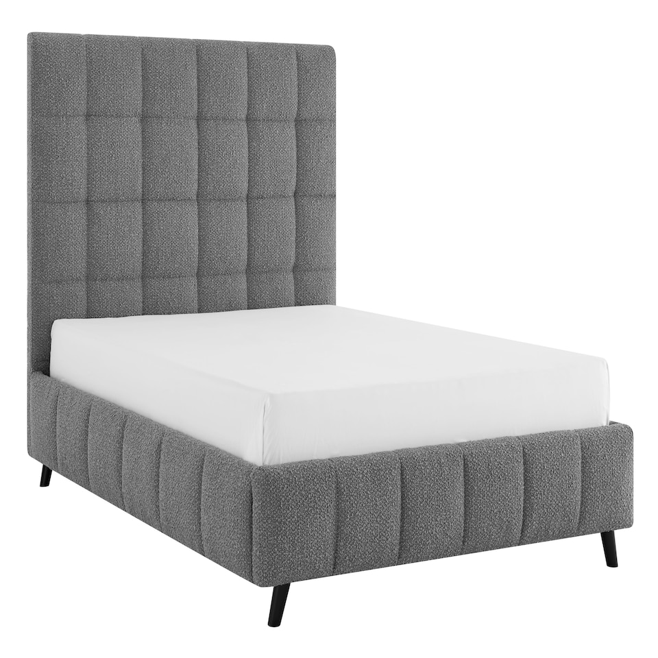 image 1 of 4ft6 Double Grey,Tall Headend Headboard Soft Fabric Boucle Upholstered Bed Frame