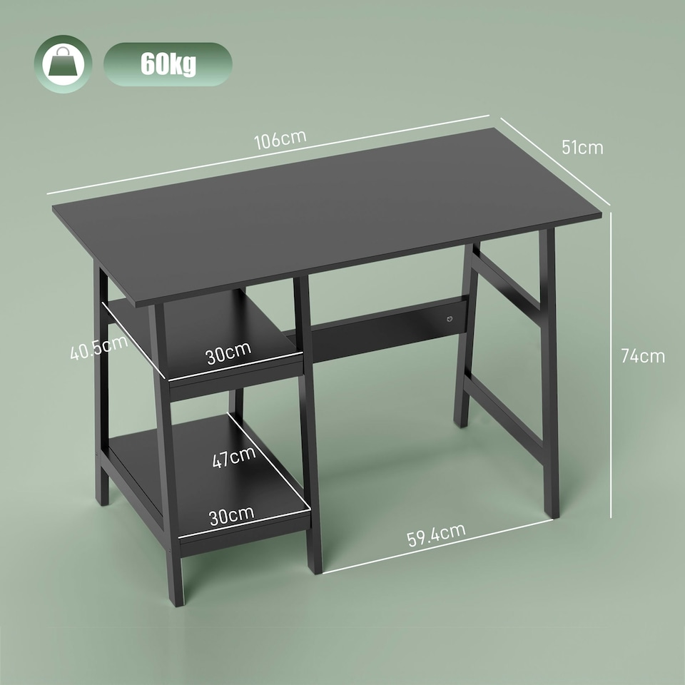 image 1 of HOMCOM Computer Writing Desk w/ Shelf PC Workstation for Home Office Black