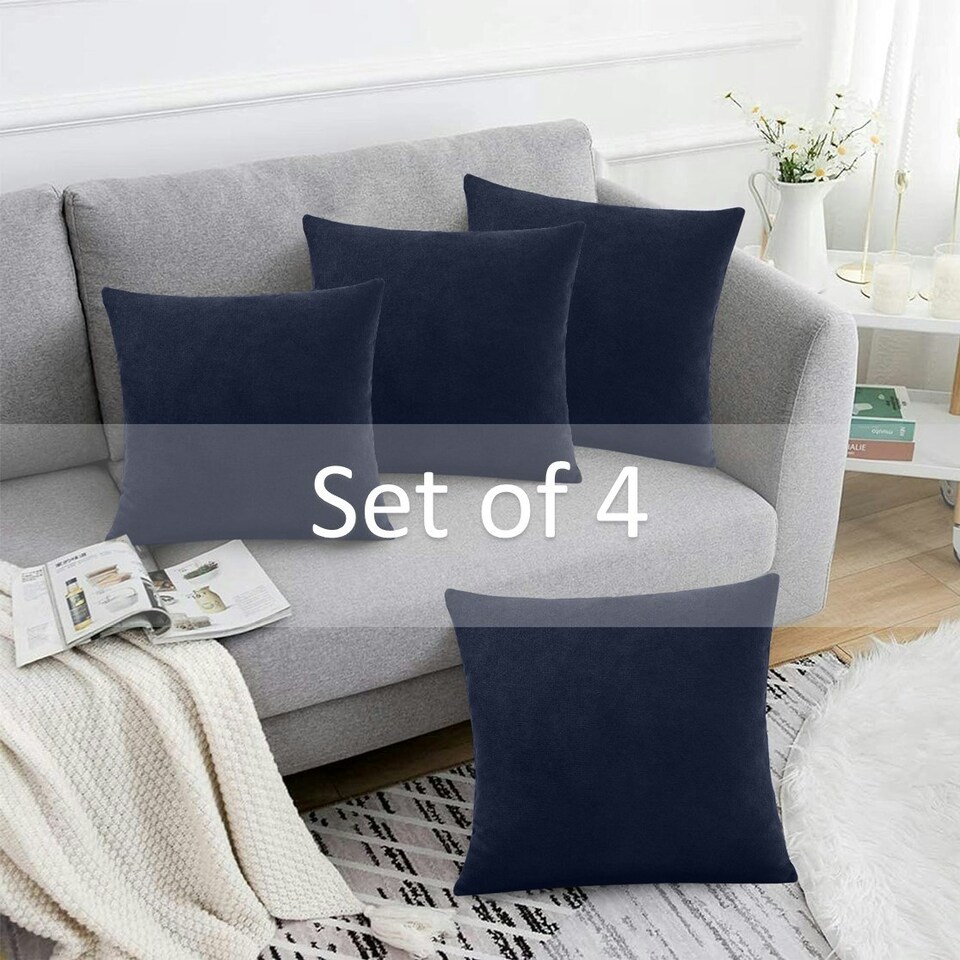 image 1 of Plain Chenille Velvet 45cm x 45cm Navy Cushion Set of 4 | Blue | 45cm x 45cm x 10cm | 4
