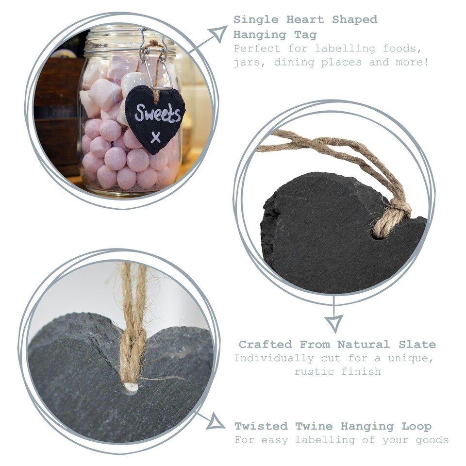 image 1 of Nicola Spring Slate Heart Hanging Tags - 7 x 5.5cm - Natural - Pack of 3
