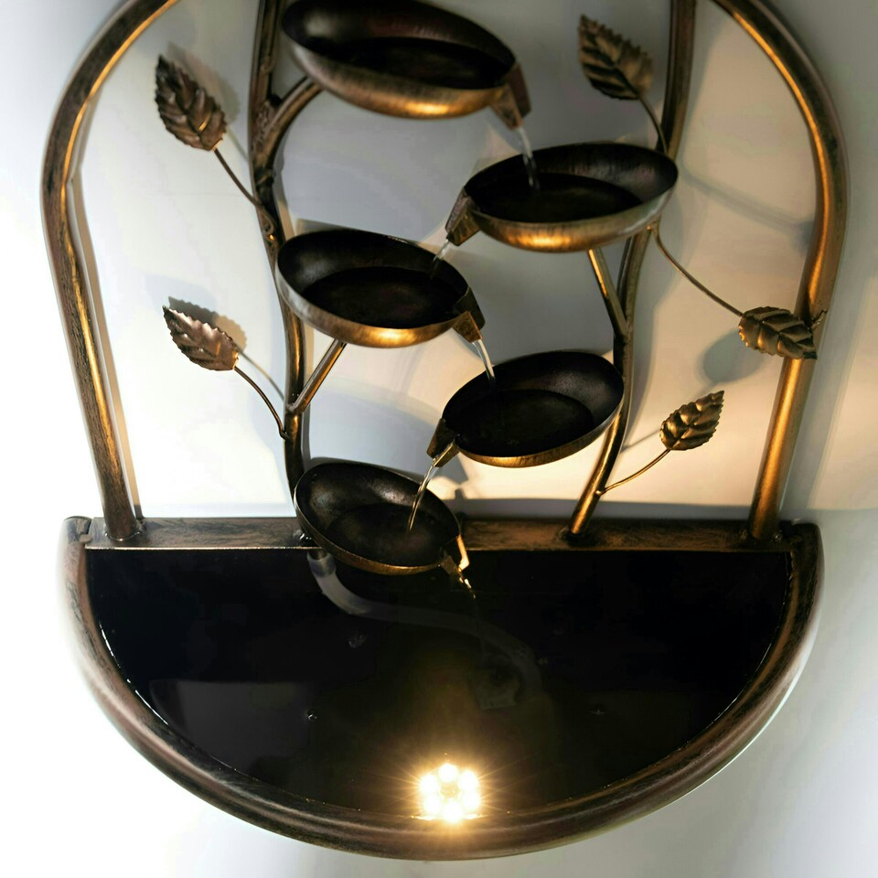 image 1 of Primrose Olso Cascading Leaf Wall-Mounted Water Feature with Lights 55cm