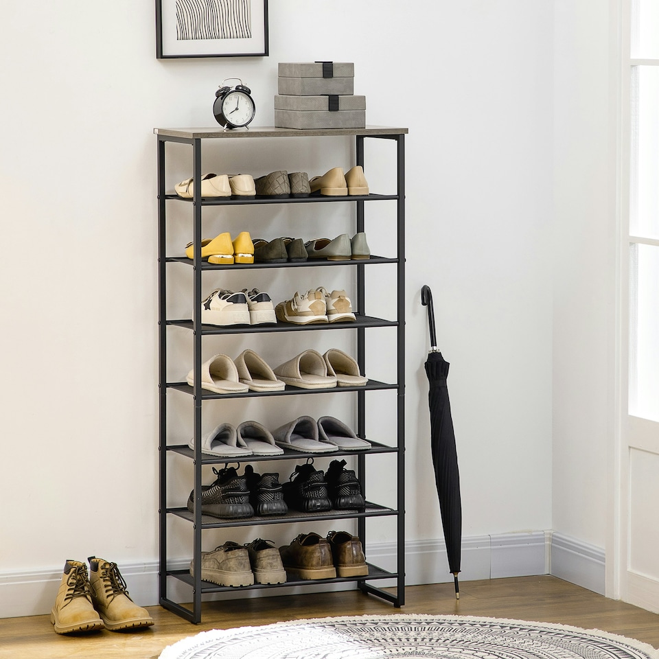 image 1 of HOMCOM Shoe Rack, 8-tier Shoe Storage Shelf for 21-24 Pair Shoes for Entryway