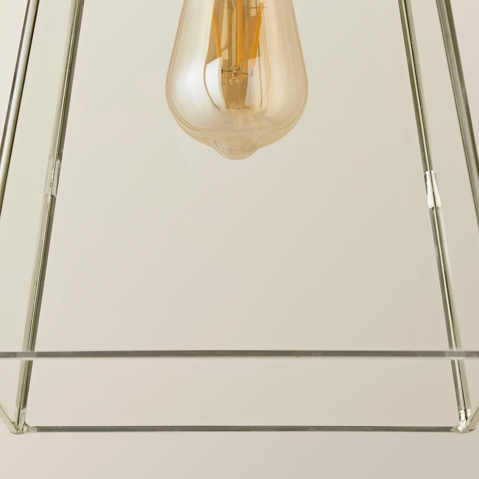 image 1 of ValueLights Susie Pair of Glass Pendant Lantern Chrome Lamp Shades & Bulbs | Chrome